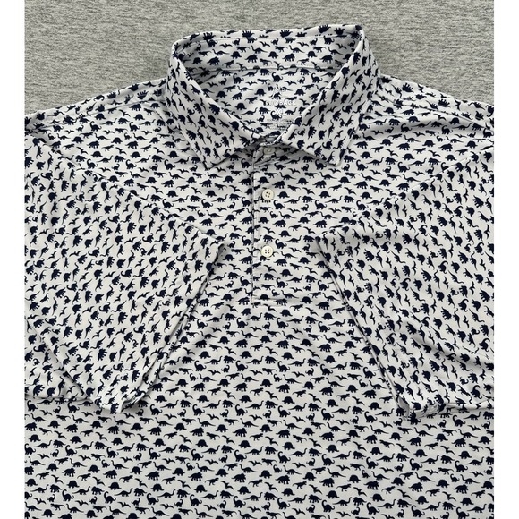 Rhoback Polo Shirt Mens XL Dinosaur All Over Print Performance Stretch Golf - Picture 1 of 6
